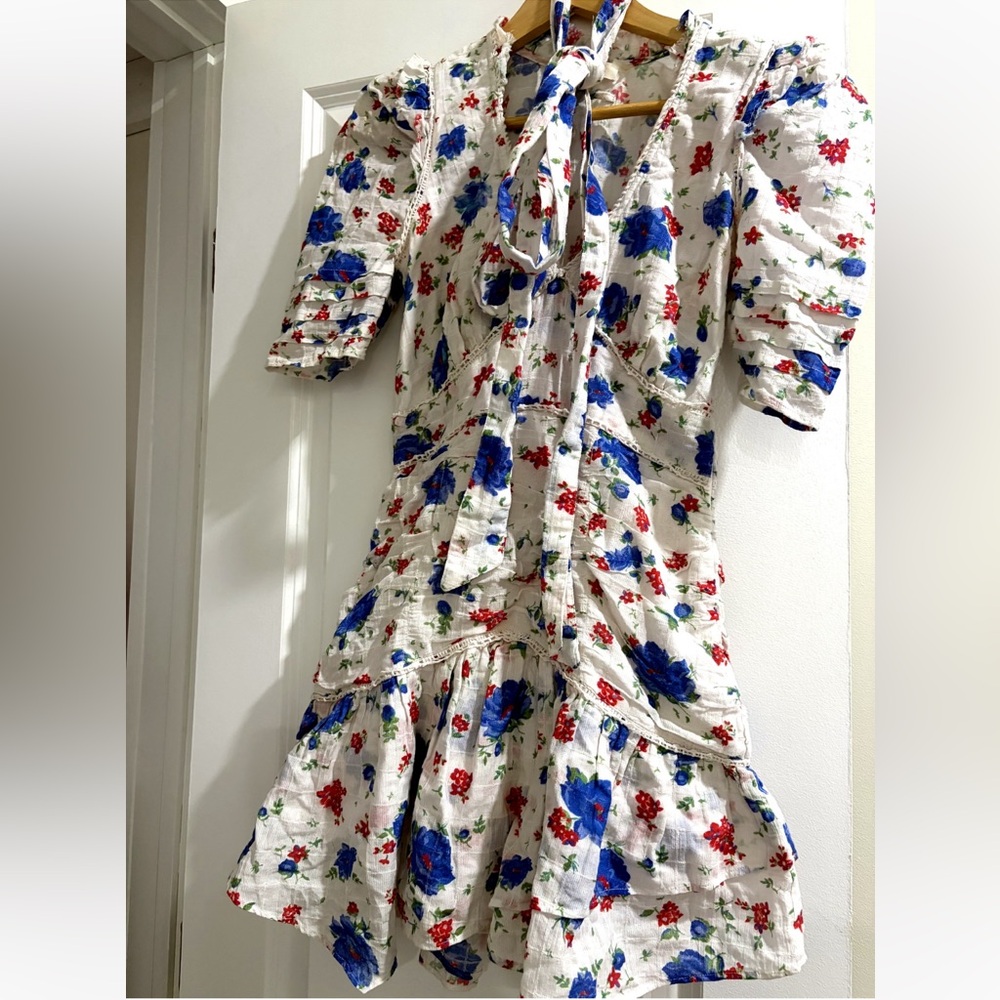 LoveShackFancy Floral Dress in Blue and Red